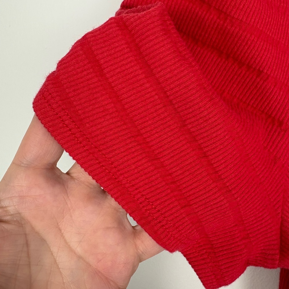 LOFT Red Ribbed Knit Dress with Waist Tie sz medium 51% cotton - Picture 3 of 8